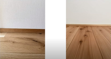 床材と同じ材質の巾木を使って、巾木自体を目立たせないようにする