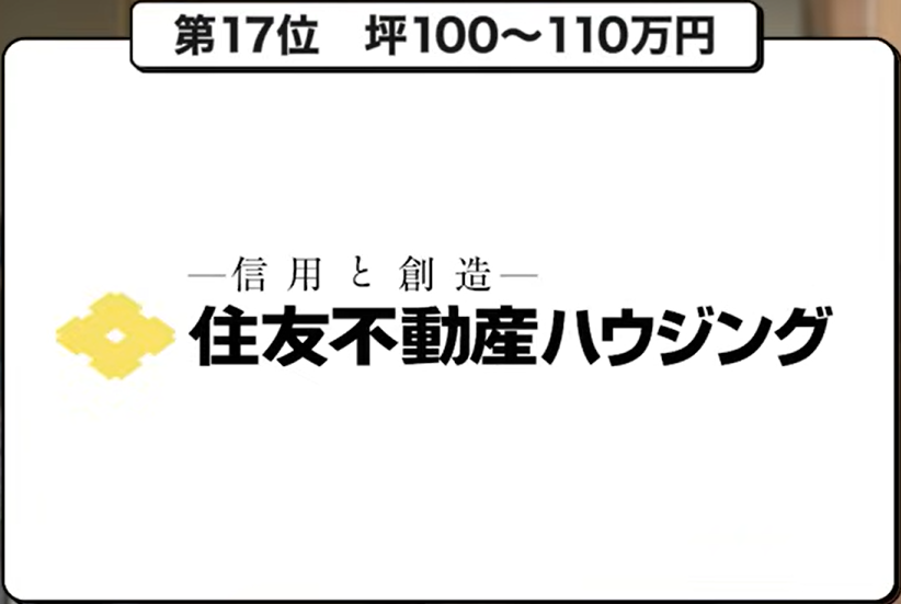 坪単価ランキング第17位：住友不動産ハウジング