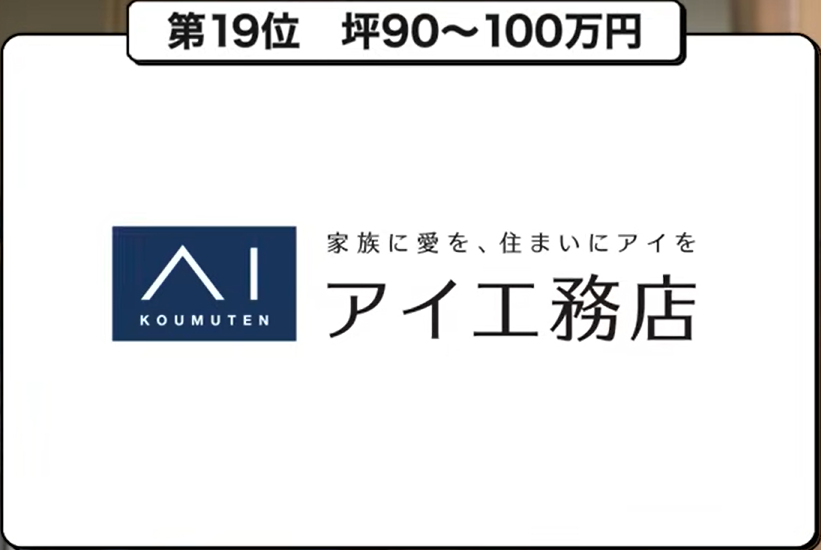 坪単価ランキング第19位：アイ工務店