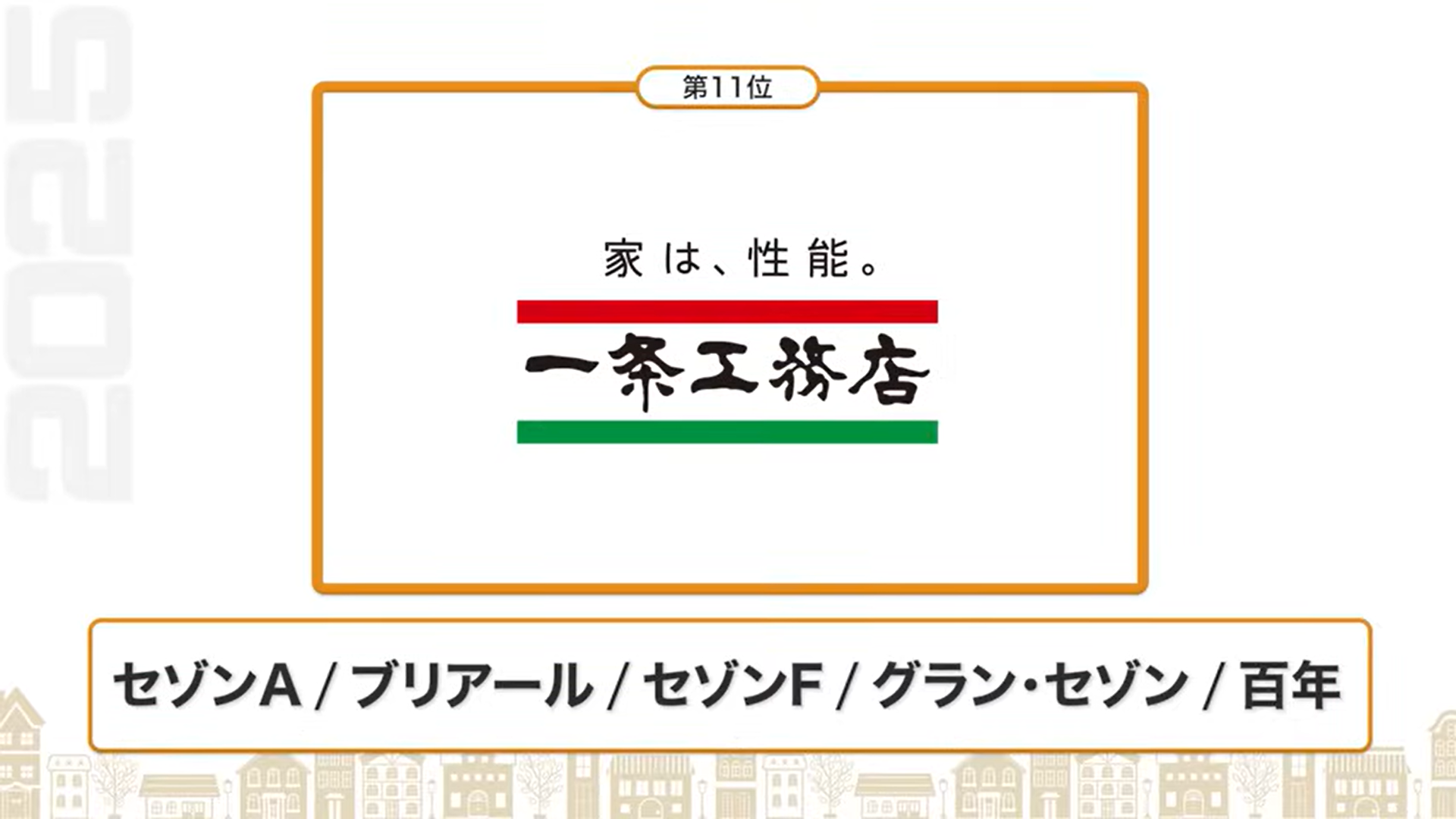 断熱性能ランキング11位：一条工務店（セゾンA/ブリアール/セゾンF/グラン・セゾン/百年）