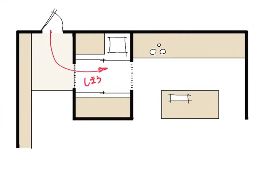 玄関に入ってすぐにパントリーに入れる間取り
