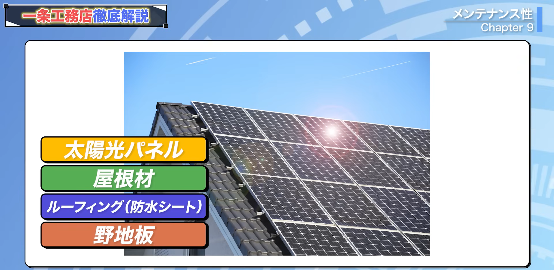野地板、ルーフィング、屋根材、太陽光パネルの順に載せていく