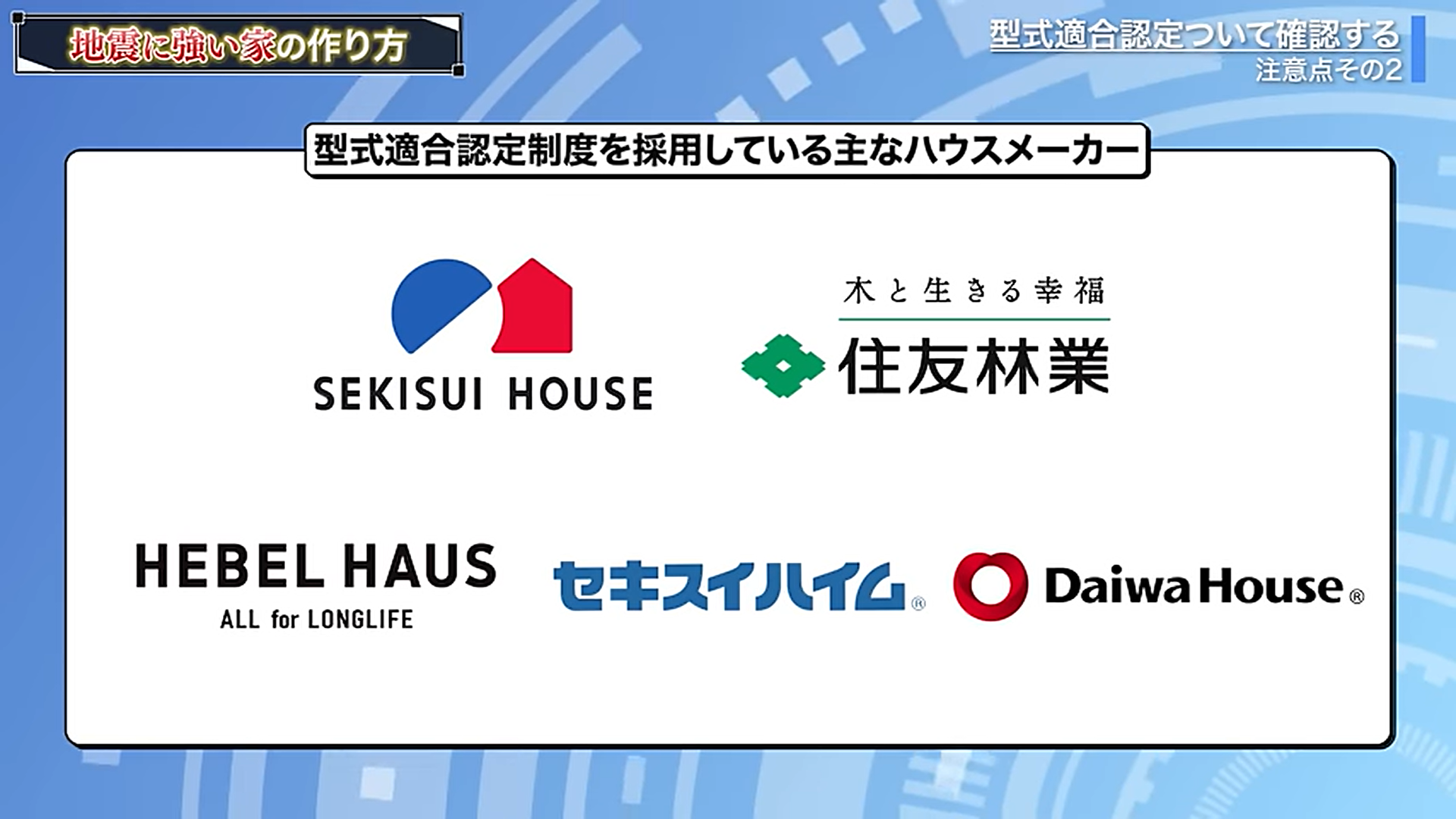 型式適合認定制度を採用している主なハウスメーカー