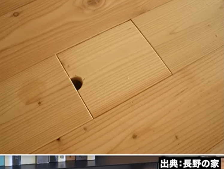 フローリングと一体化した床下コンセント