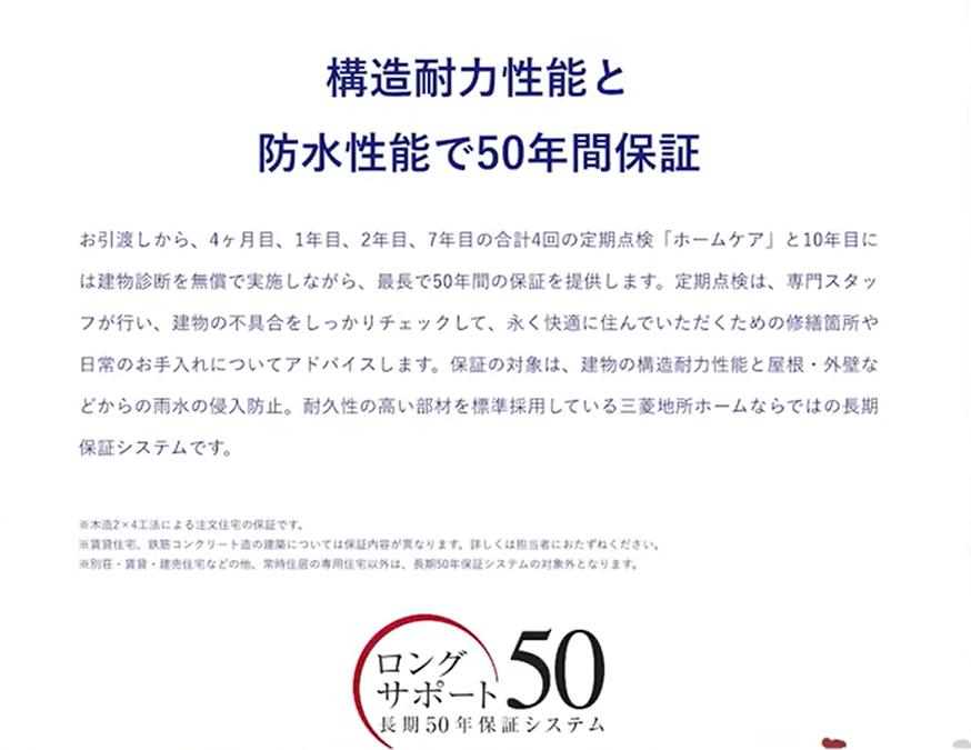 構造と防水で最長50年の保証