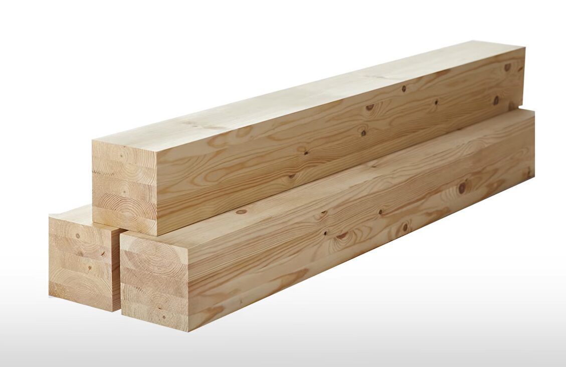 集成材と呼ばれる、木と木を糊で貼り合わせた構造材・柱材