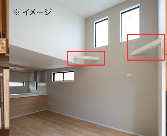 赤く囲われた部分にある火打ち梁のイメージ