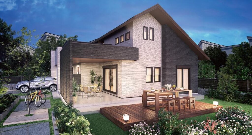 青空リビング付き平屋建てプラン