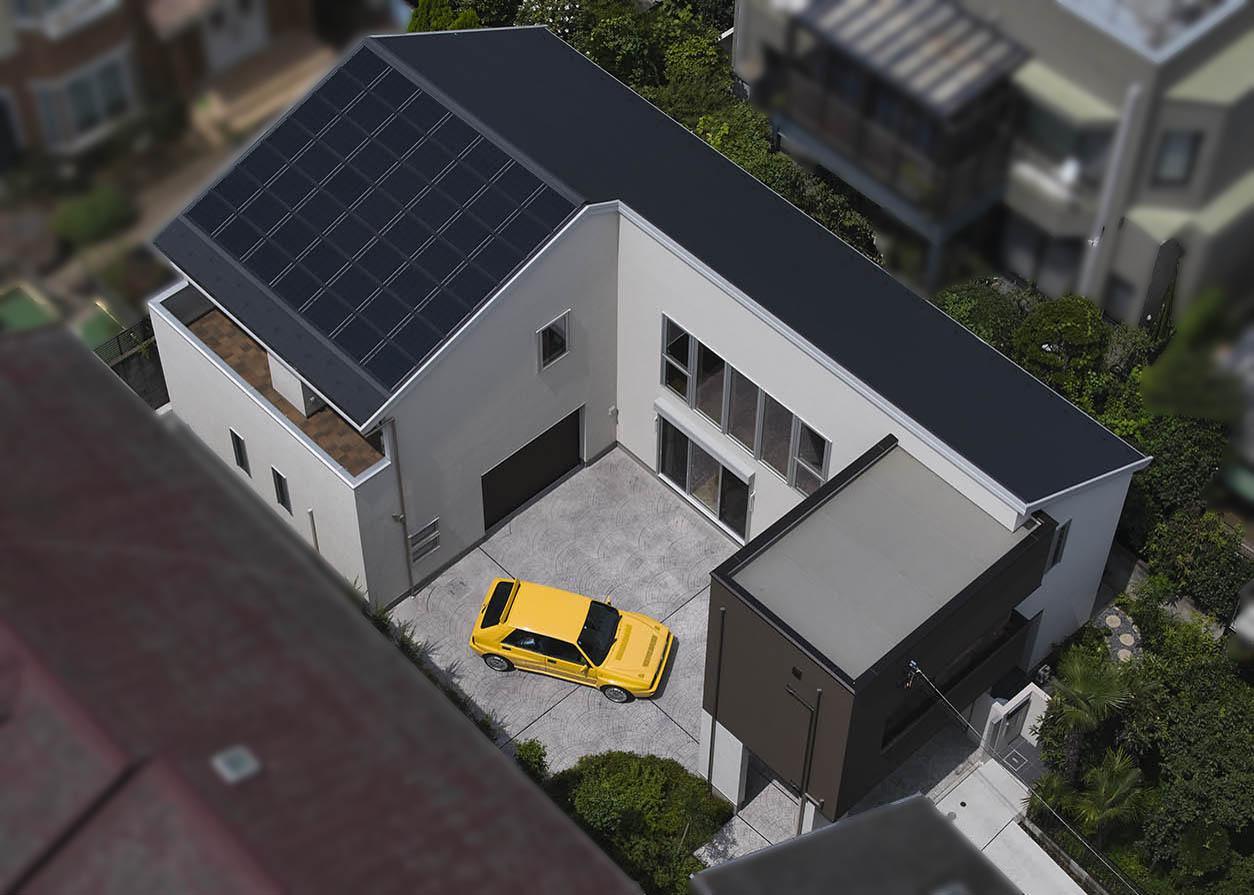 【60坪】ガレージと茶室のある、旗竿地の二世帯住宅